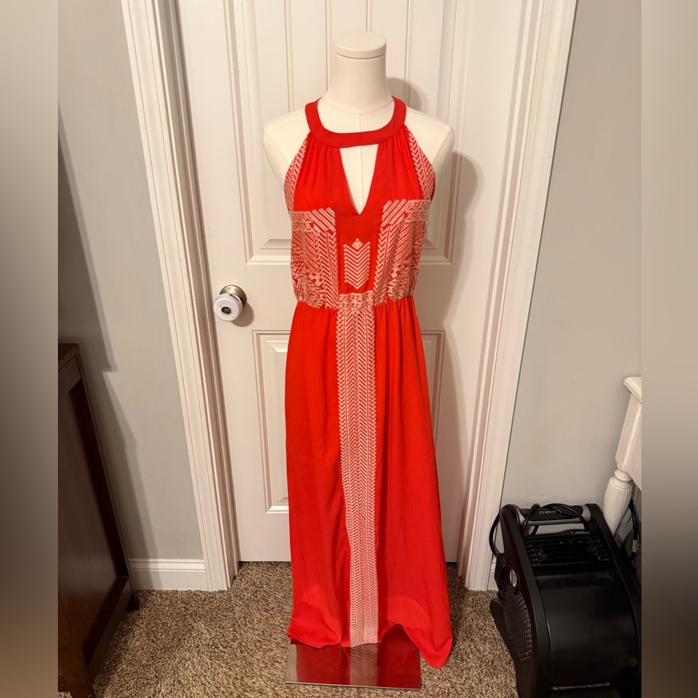 THML Vibrant Orange Embroidered Maxi Dress